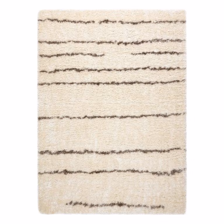 RugsX Fluffy Striped Yellow Rectangular Rug, W/D/H: 170 x 120 x 5 cm