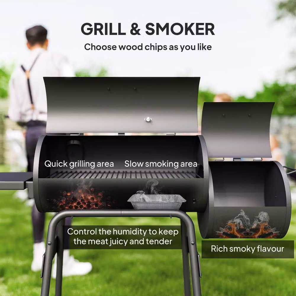 Rolipo Portable Charcoal BBQ Grill with Thermometer and Wheels, Black, W: 104 cm, D: 124 cm, H: 53 cm – 6