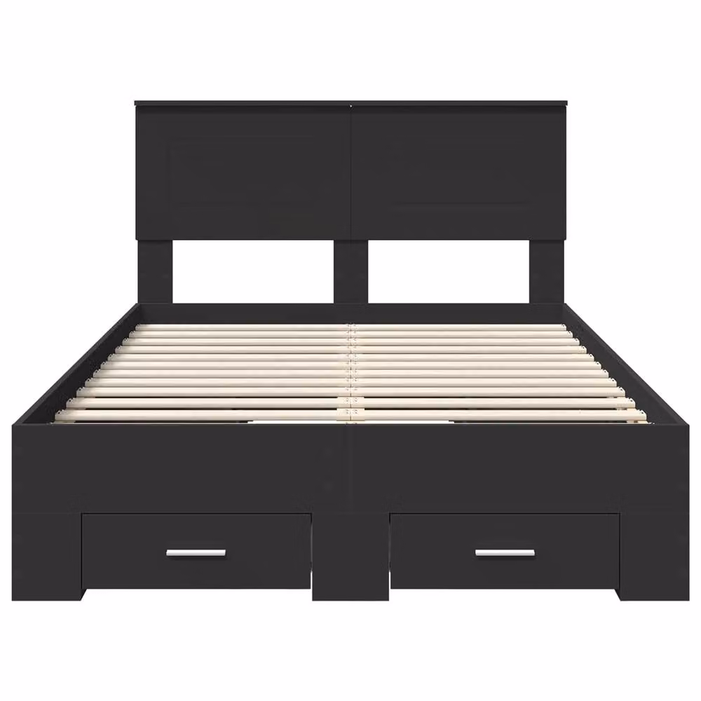 Berkfield Home Modern Bed Frame with Headboard in Black, Engineered Wood, W: 135 cm, L: 190 cm – 3
