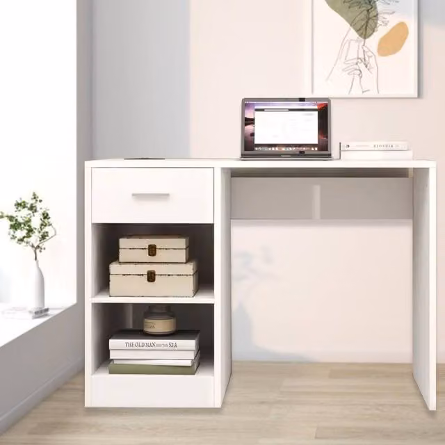 Kelvenix Modern Computer Desk with Drawer, White, W: 100 cm, D: 40 cm, H: 74.5 cm – 1