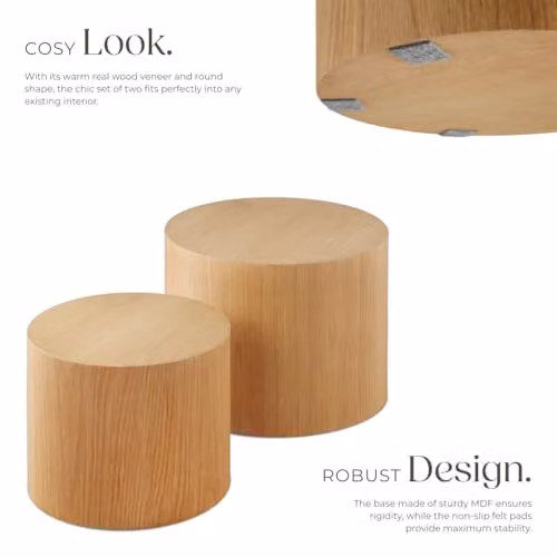 tectake Set of 2 Round Wooden Coffee Tables in Rustic Oak Look, Brown MDF – 4