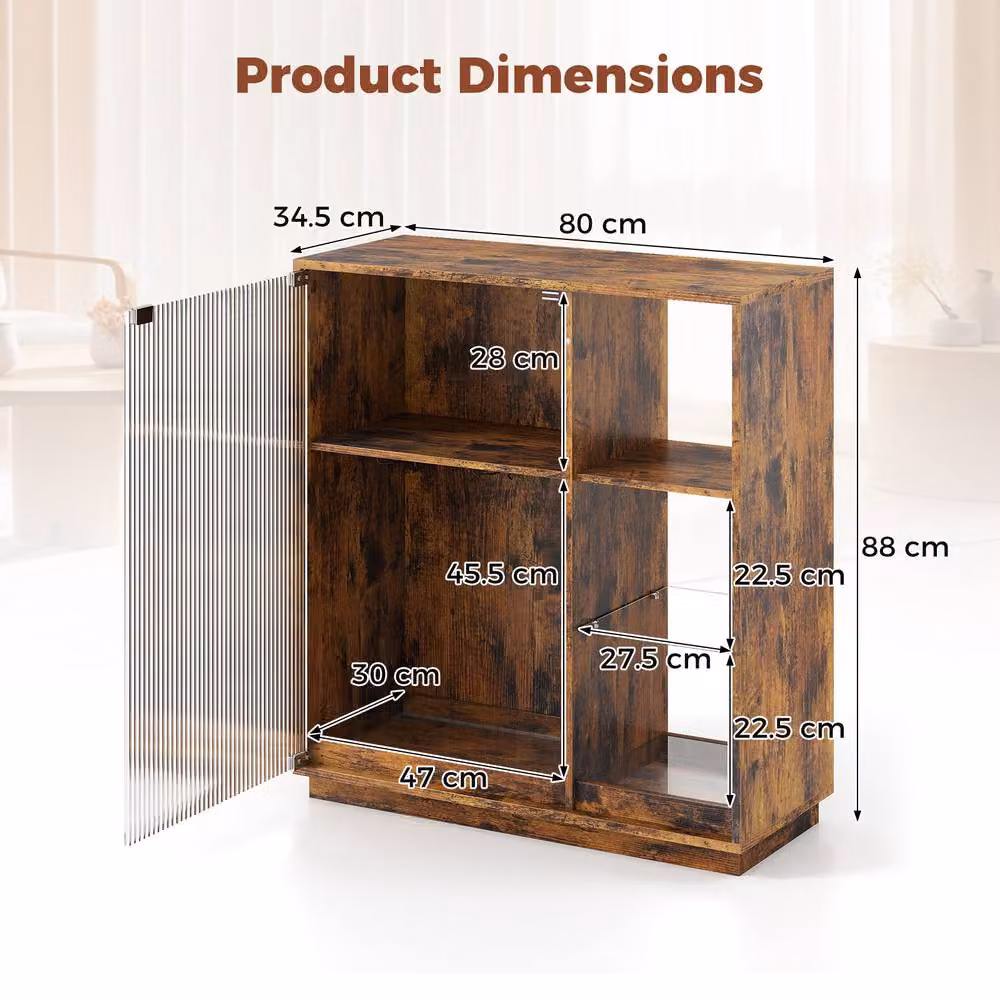 Costway Modern Brown Wine Bar Cabinet with Integrated LED Lights and Glass Doors – 2