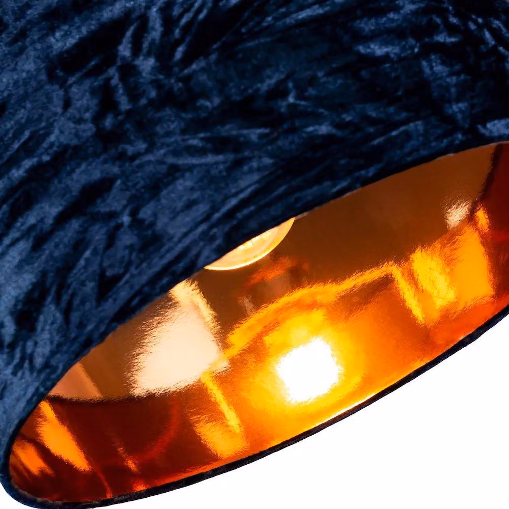 Happy Homewares Midnight Blue Crushed Velvet Circular Drum Lampshade with Copper Inner – 5