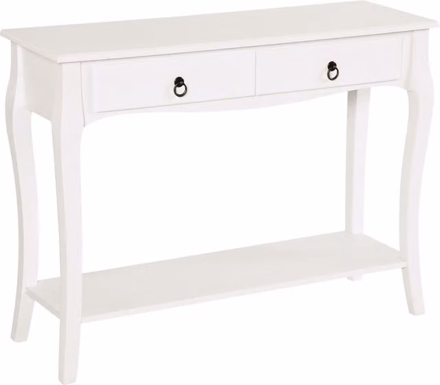 HOMCOM Modern Console Table with Storage Shelves and Drawers in Ivory White