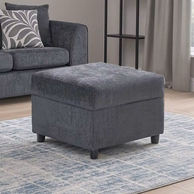 Furnishings For Less UK Zina Grey Soft Chenille Fabric Cube Footstool W/D/H: 55 x 42 x 42 cm