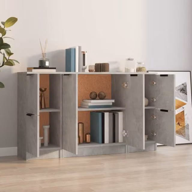 Berkfield Home Set of 3 Modern Sideboards in Concrete Grey Matt MDF – 1