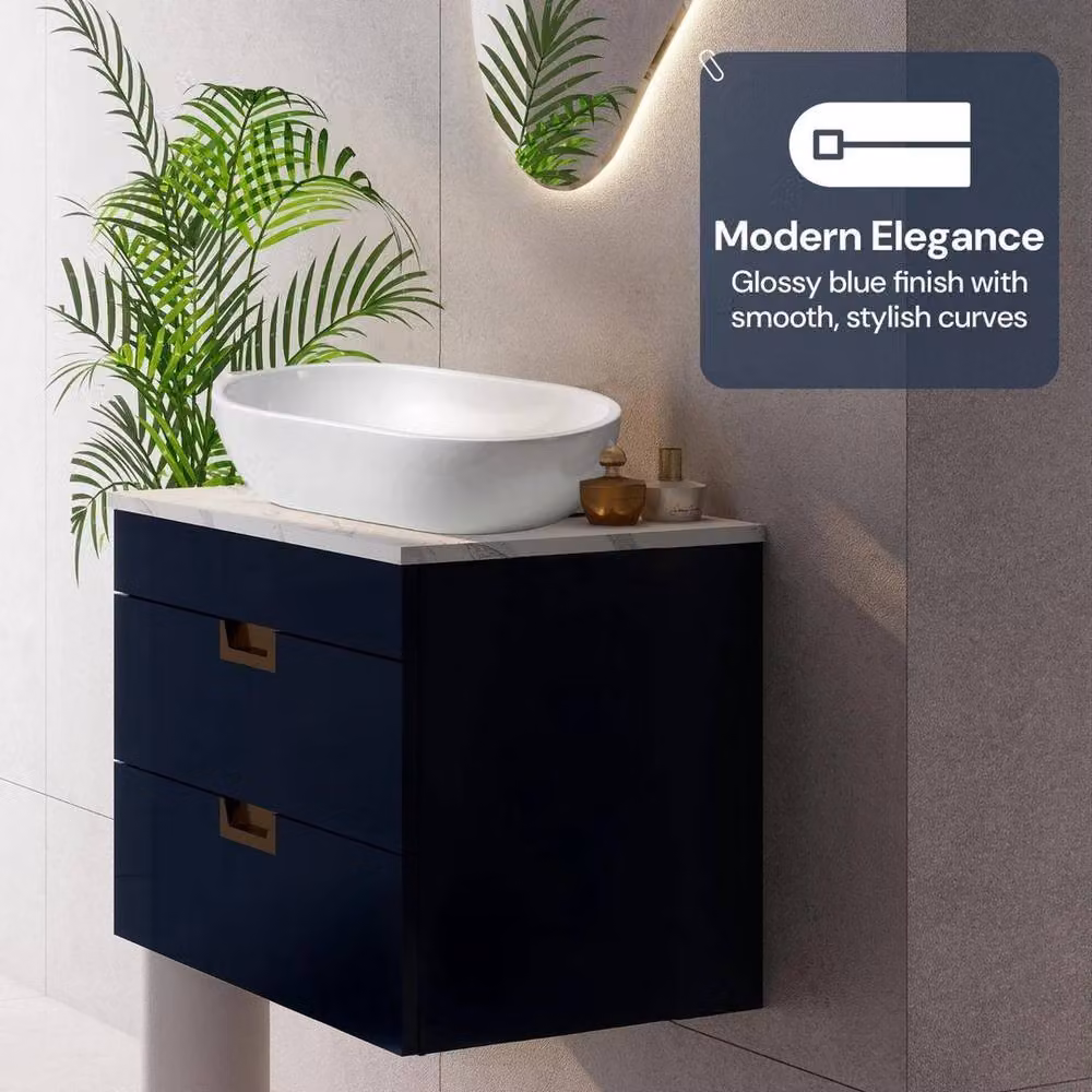 FORGEVIO Modern Blue and White Wall Mounted Bathroom Vanity Unit with Basin and Soft Close Doors – 3