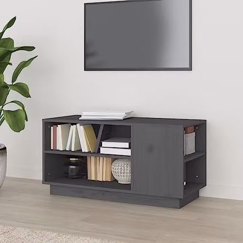 vidaXL Modern Grey Solid Wood Pine TV Cabinet W/D/H: 80 x 35 x 40.5 cm – 2