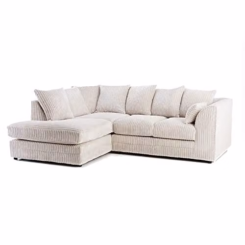 Luxor Cream Jumbo Cord Fabric Corner Sofa, Left Hand Facing, 3-4 Seater with Scatter Cushions