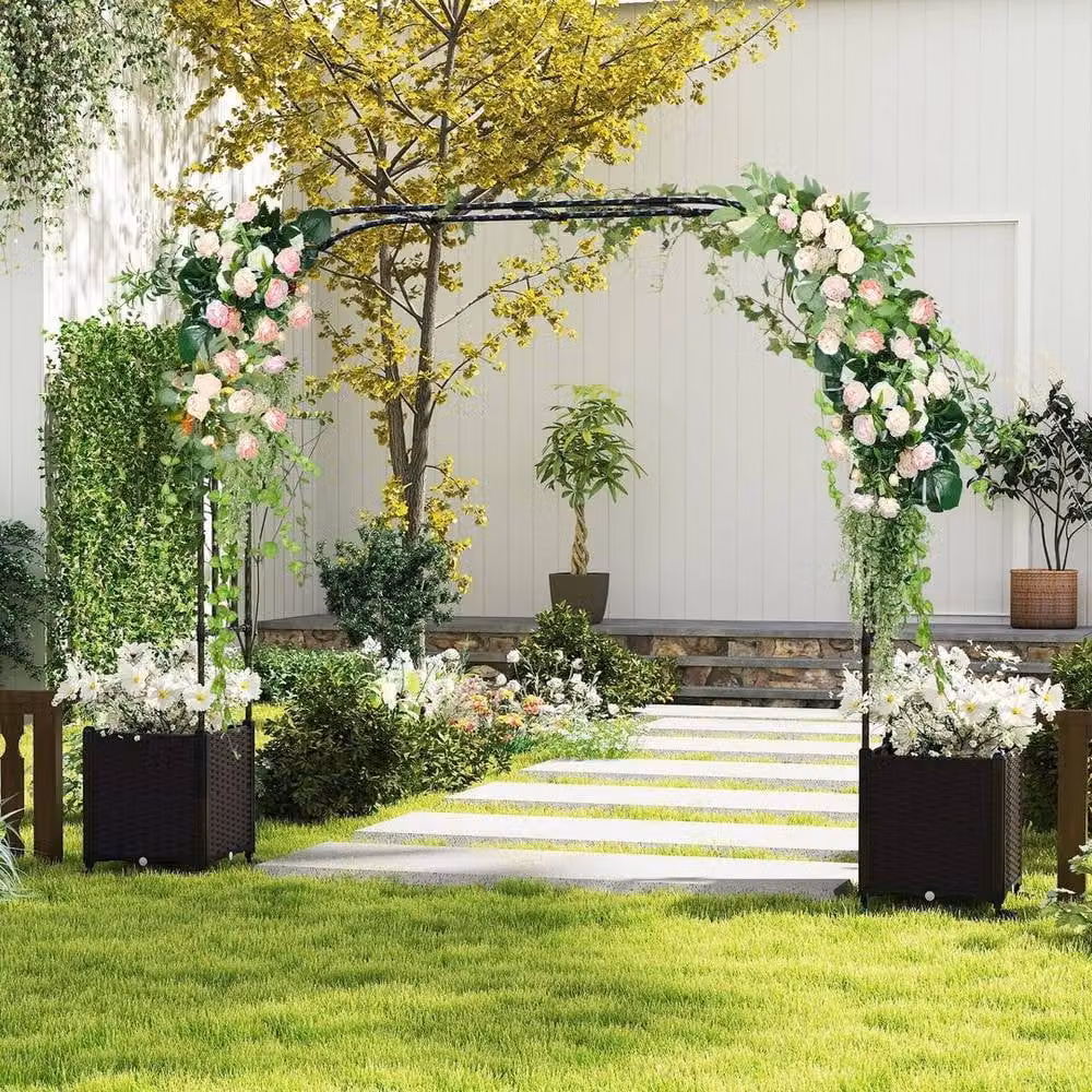 NESTLUNE Brown Metal Garden Arch Trellis Support for Climbers, H: 288 cm, W: 100 cm, D: 100 cm – 2