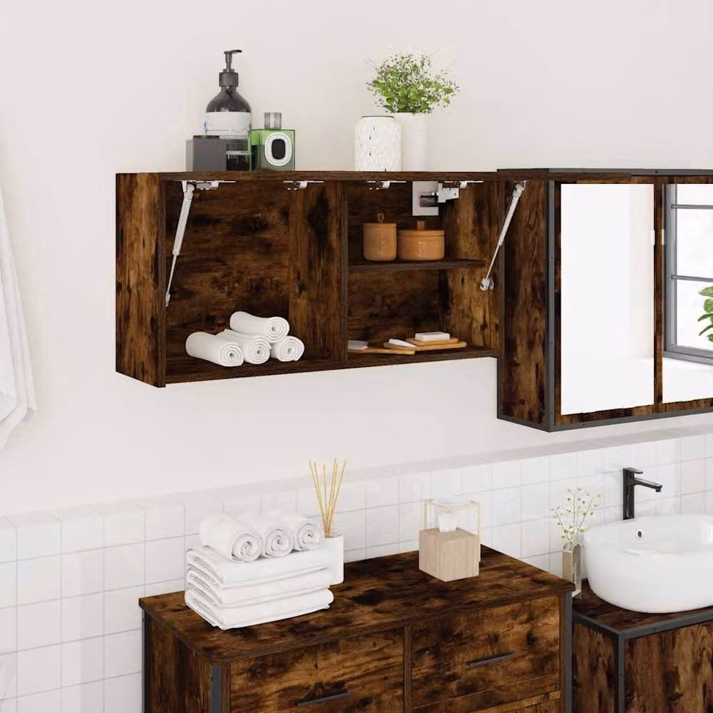 Berkfield Home Smoked Oak Bathroom Wall Cabinet, Brown, W/D/H: 80 x 25 x 40 cm – 2