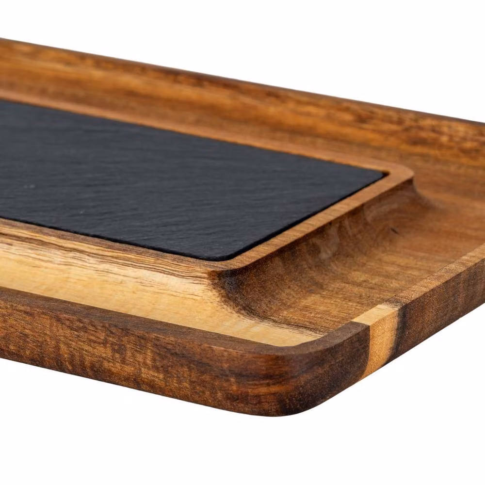 Lemon Pavilion Acacia and Slate Serving Tray, Brown, W: 27 cm, D: 22 cm, H: 2 cm – 3