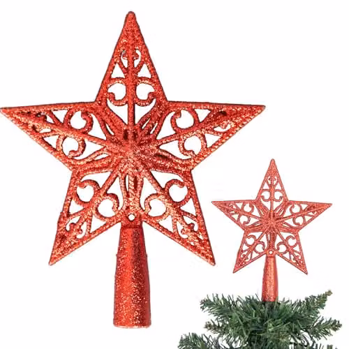 Shatchi Red Glitter Star Christmas Tree Topper, 14.5 cm – 1