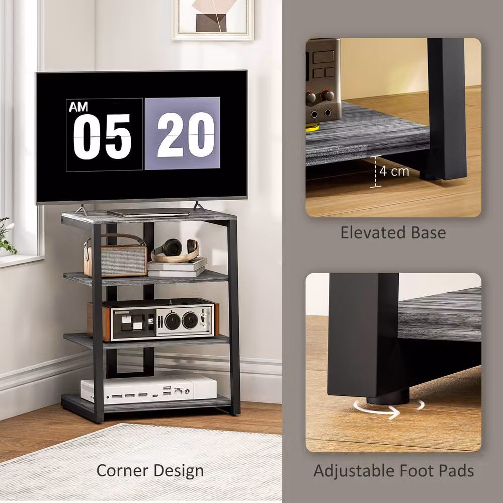 STILVORA 4 Tier HiFi Rack with Adjustable Shelves in Matt Grey – 8