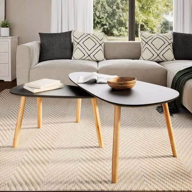 Berkfield Home 2 Piece Black Nested Coffee Table Set with Solid Pinewood and MDF – 1