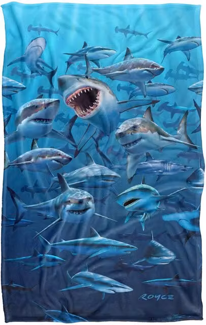 JQ Licensing Royce McClure Wish You Were Here Great White Sharks Super Soft Silky Touch Fleece Throw Blanket, W/D/H: 91 x 147 cm, Blue/Multicolour – 6