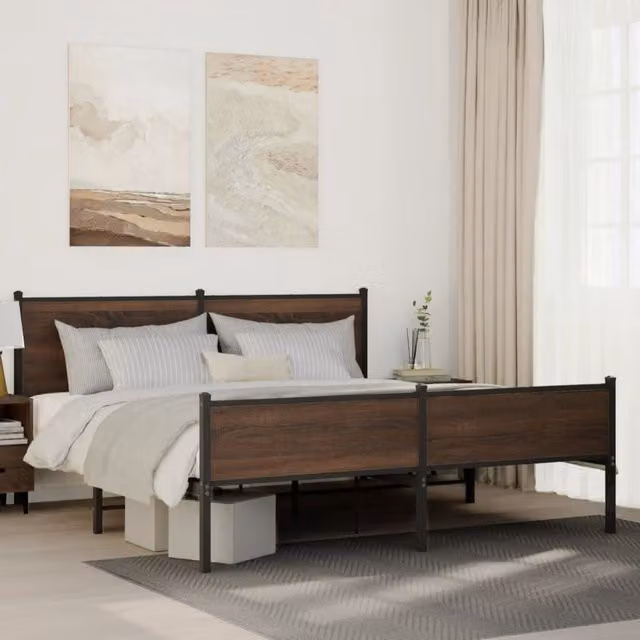Berkfield Home Metal Bed Frame in Brown Oak, Super King, W/D/H: 180 x 200 cm
