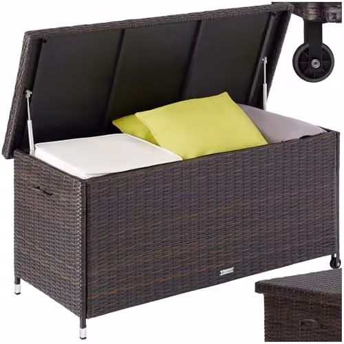 tectake Kiruna Garden Storage Box in Brown with Rattan and Metal Frame – 1