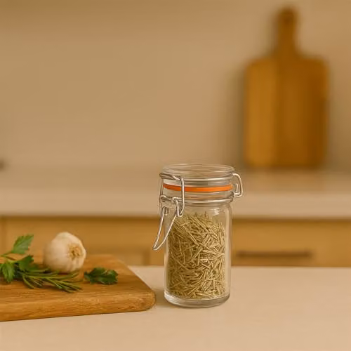 Argon Tableware Glass Spice Jars with Airtight Metal Clip Lids, 70ml, Set of 6, Transparent with Orange Seals – 3