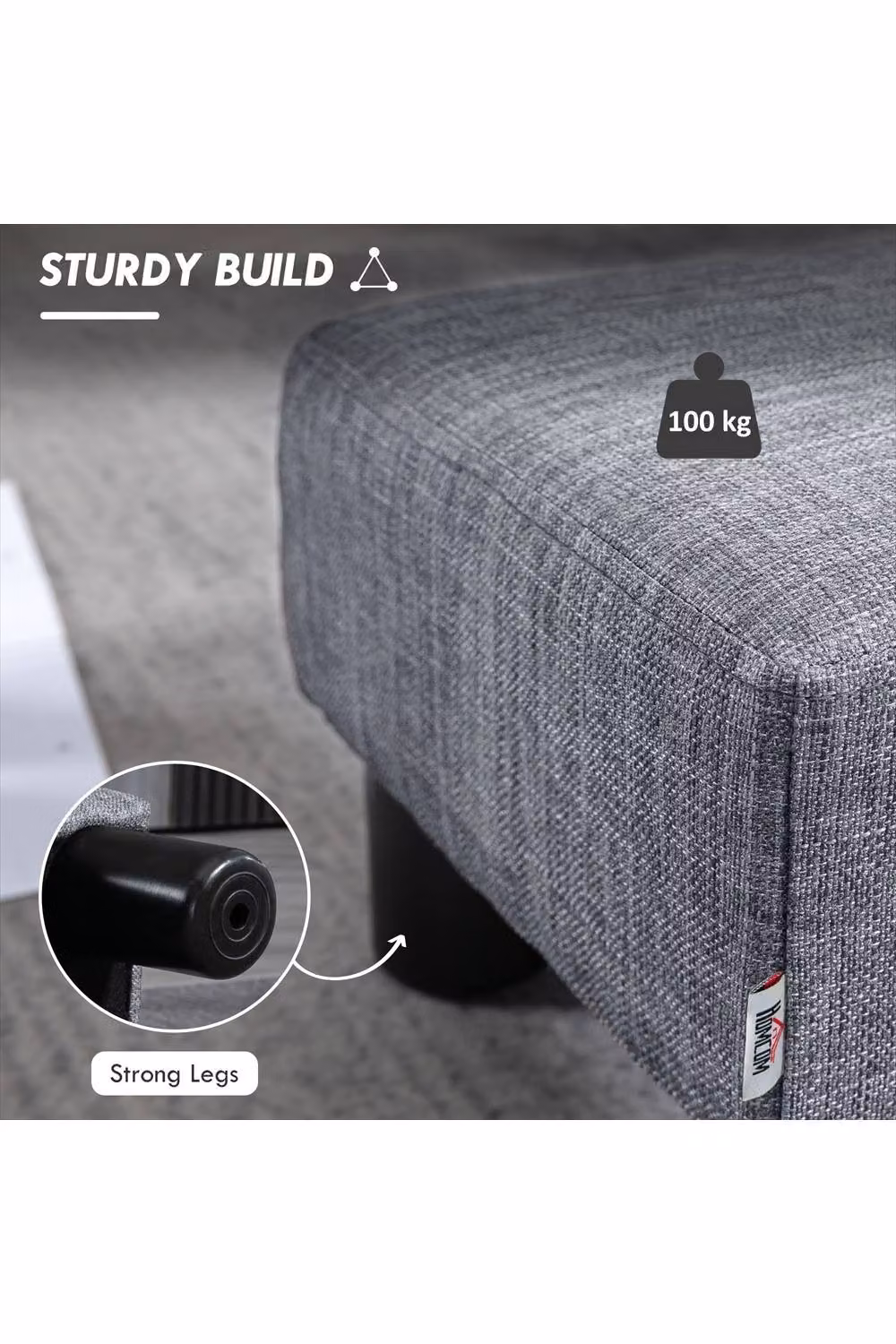 ERGOVEXA Grey Linen Fabric Cube Footstool Ottoman with 4 Plastic Legs, W/D/H: 40 x 30 x 24 cm – 2