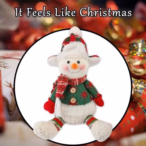 VFM e-Store Christmas Sitting Snowman Plush Decoration in White and Red, H 19 cm x W 22.5 cm – 5