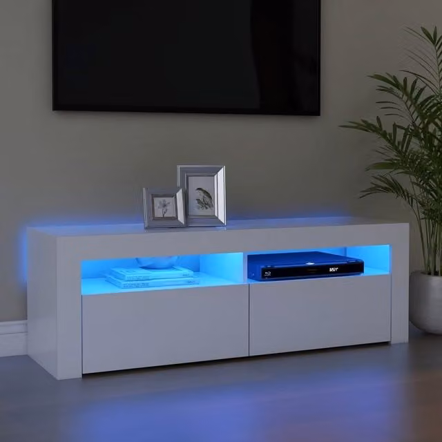 Berkfield Home Modern Glossy White TV Cabinet with LED Lights W/D/H: 120 x 35 x 40 cm – 1