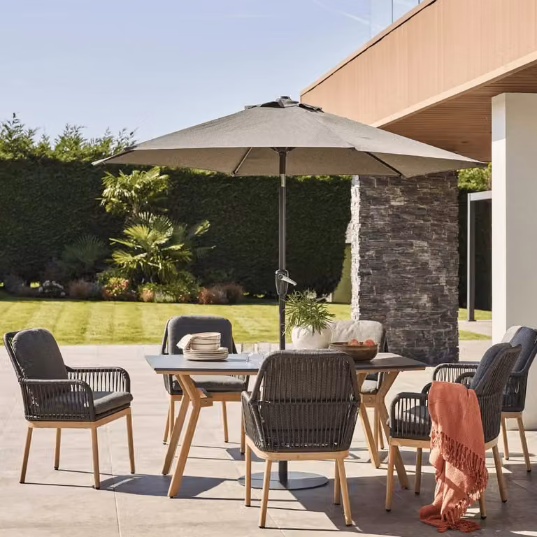 Leisure Grow Zara 6 Seat Oval Dining Set in Anthracite Grey Powder Coated Aluminium