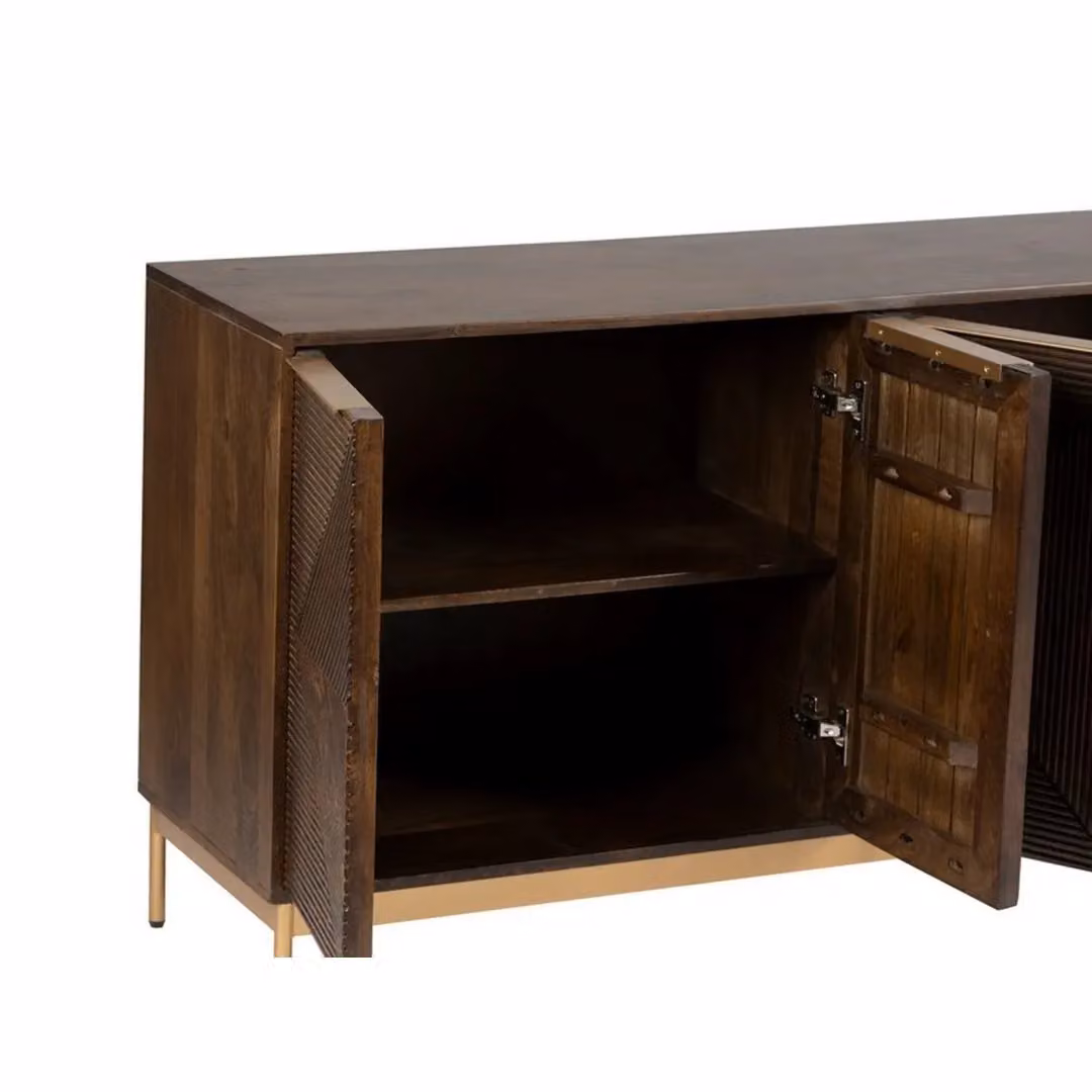 Jaipur Furniture Ltd Zaine Carving 4 Door Mango Wood Sideboard in Brown, W138 x D40 x H76 cm – 4