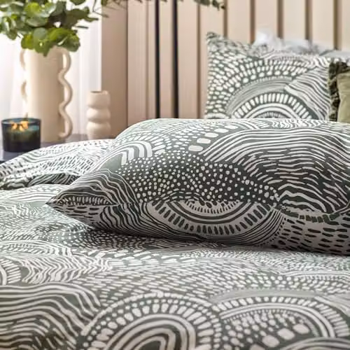 HOEM Nola Abstract Geometric Reversible Duvet Cover Set, Green, 140 x 200 cm – 2