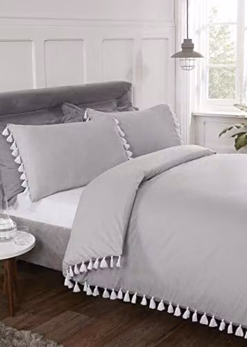Rapport Home Silver Tassel Polycotton Duvet Cover and Pillowcase Set, W/D/H: 200 x 200 cm