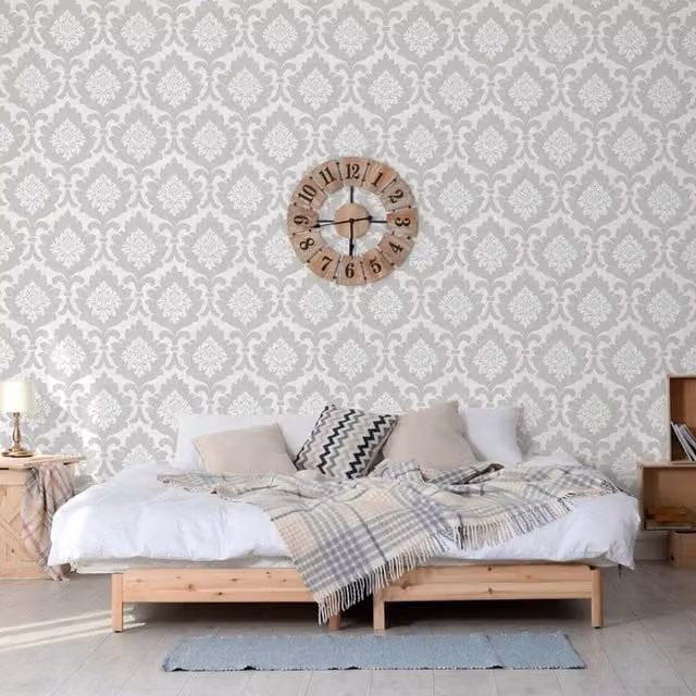 SK Filson Classic Floral Botanical Washable Wallpaper in Grey and White