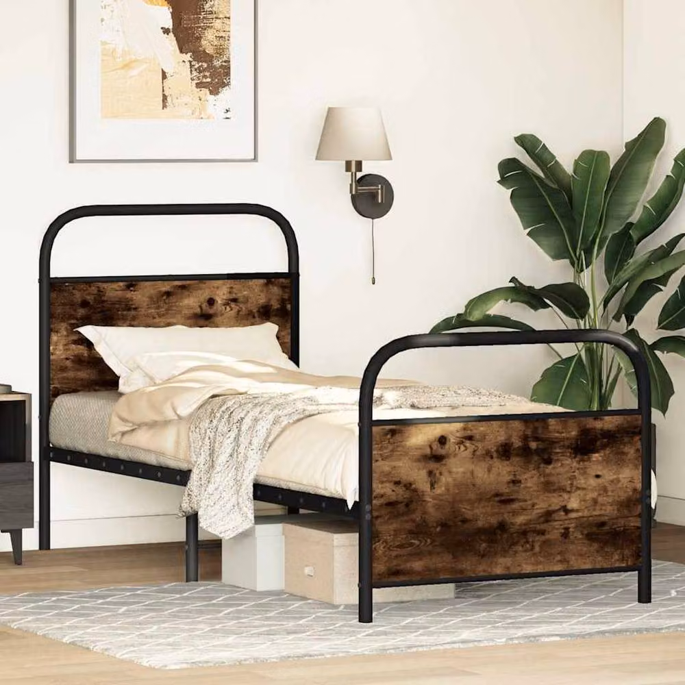 Berkfield Home Smoked Oak Bed Frame in Brown, W/D/H: 80 x 200 cm – 3