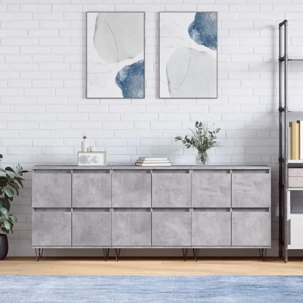 Berkfield Home 3-Piece Industrial Sideboard Set in Concrete Grey Engineered Wood – 2