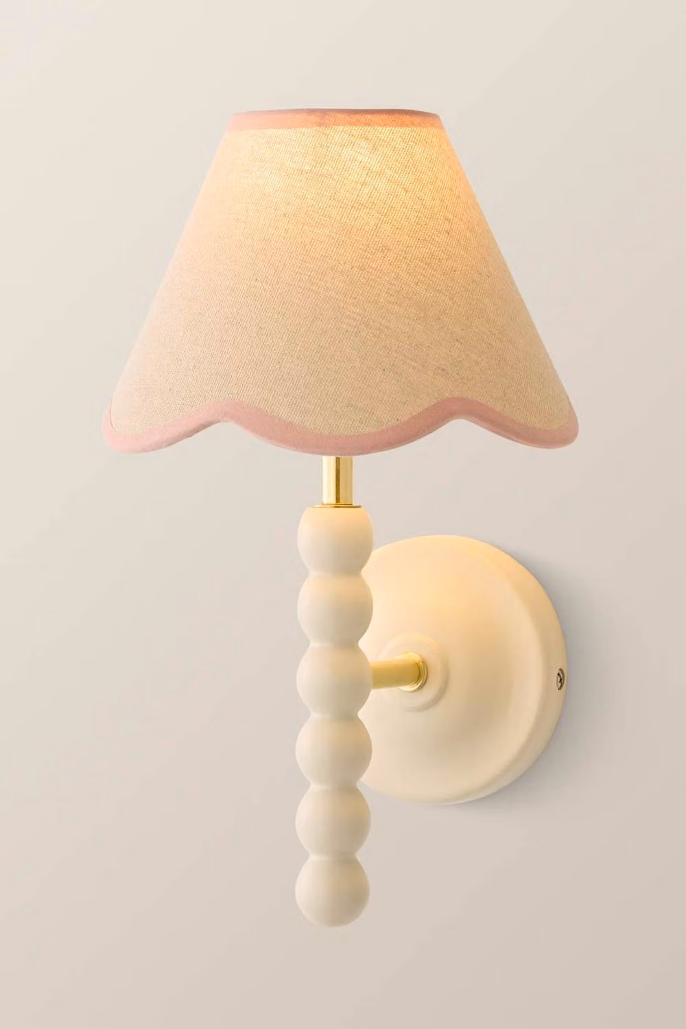 ValueLights Bobbins Cream Bobble Wall Light with Baby Pink Fabric Shade and LED Bulb – 2