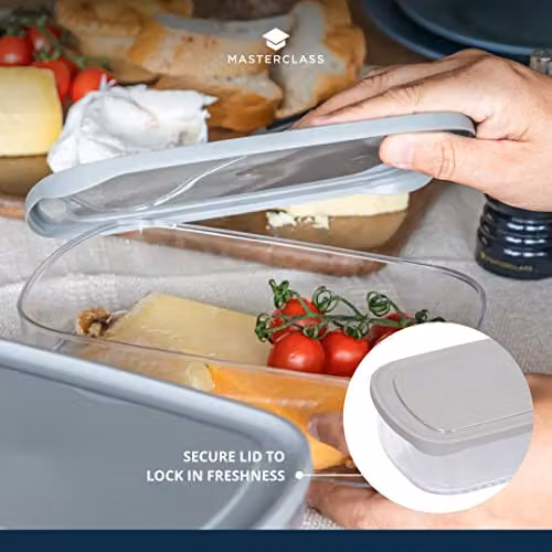 MasterClass Airtight Cheese Fridge Storage Container with Lid, 1.7 l, Transparent and Grey – 5