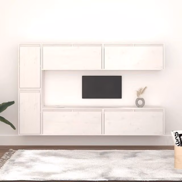 Berkfield Home Classic White Solid Wood Pine TV Cabinet Doors Set of 6