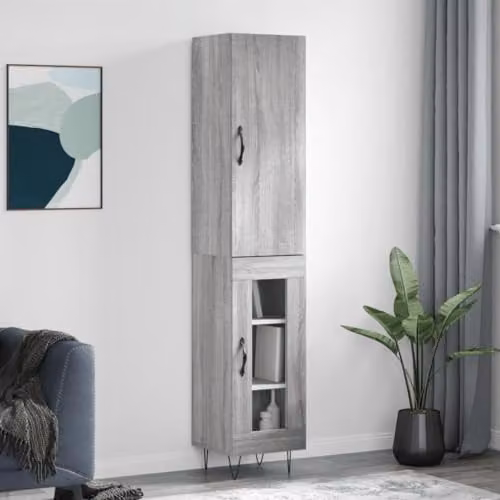 vidaXL Modern Grey Highboard with Internal Shelves, W/D/H: 34.5 x 34 x 180 cm – 2