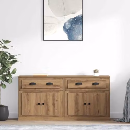 vidaXL Set of 2 Modern Sideboards in Artisan Oak and Brown, W/D/H: 70 x 35.5 x 67.5 cm – 2
