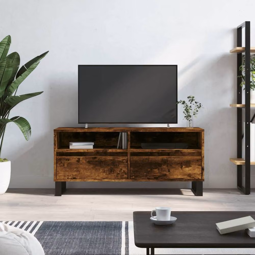 Berkfield Home Smoked Oak TV Cabinet in Brown, W/D/H: 100 x 34.5 x 44.5 cm – 2