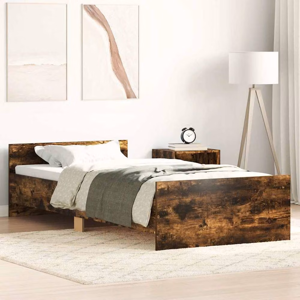 Berkfield Home Single Bed Frame in Smoked Oak, Brown, W/D/H: 90 x 190 cm – 2