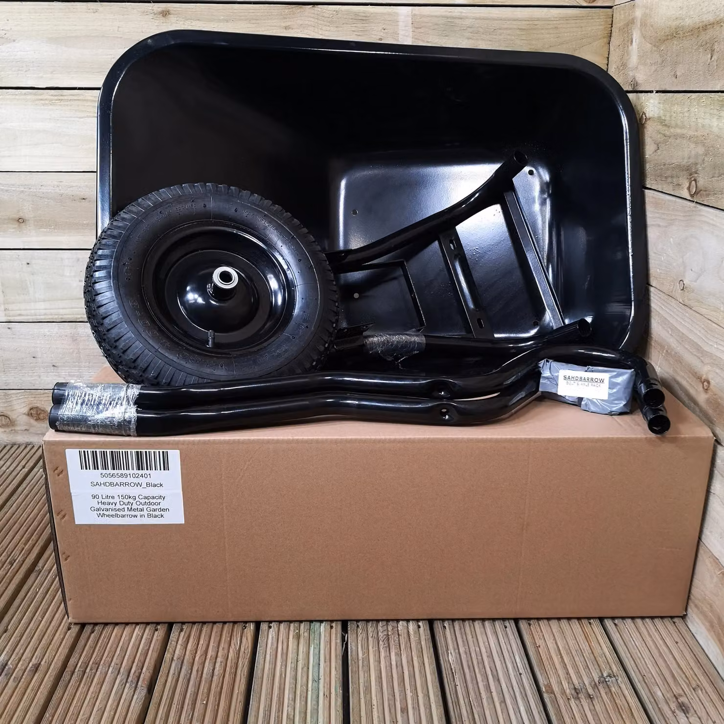 Samuel Alexander Heavy Duty Outdoor Galvanised Metal Garden Wheelbarrow, 90 Litre Capacity, 150kg Load, Black – 3