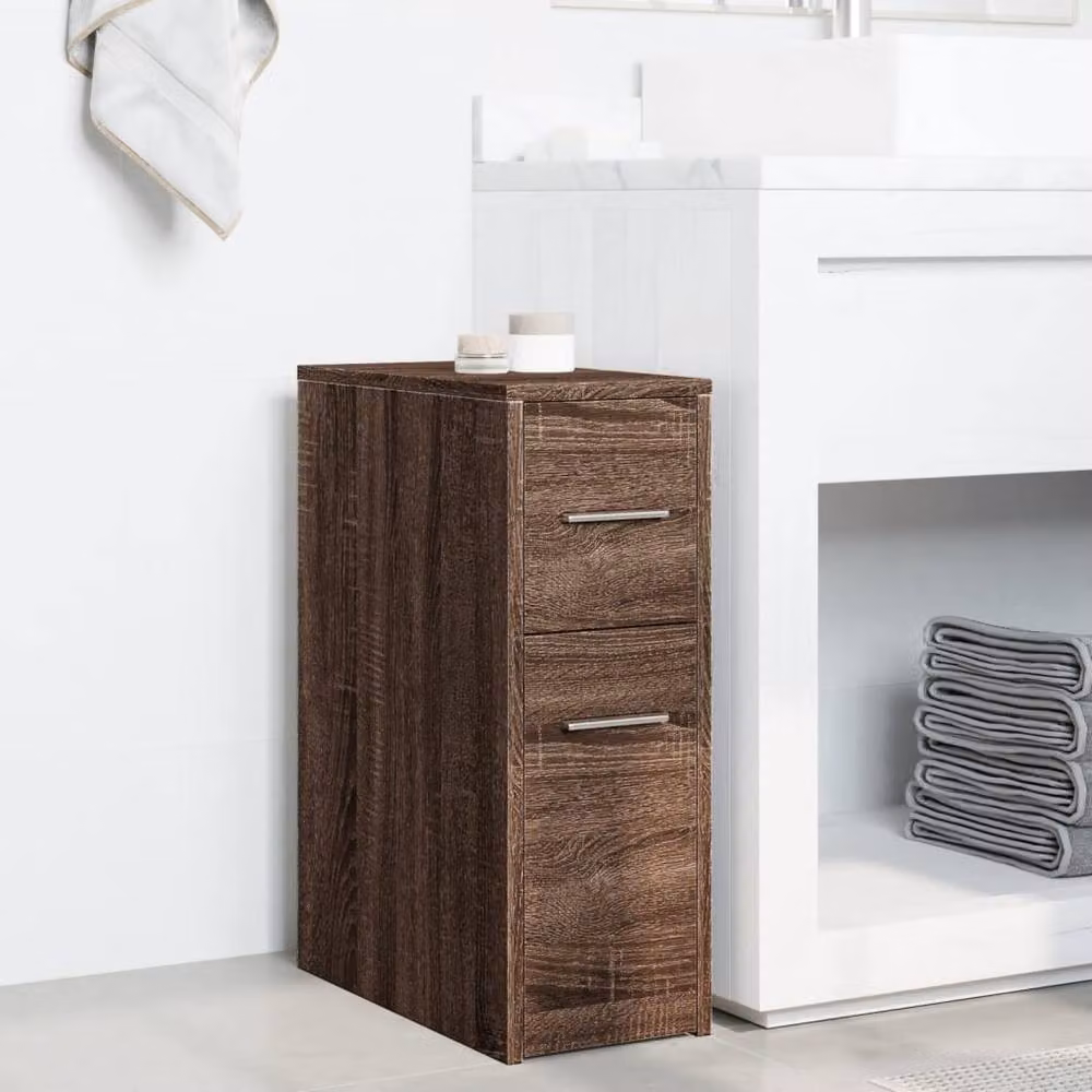 Berkfield Home Narrow Freestanding Bathroom Cupboard with Wheels in Brown Oak – 3