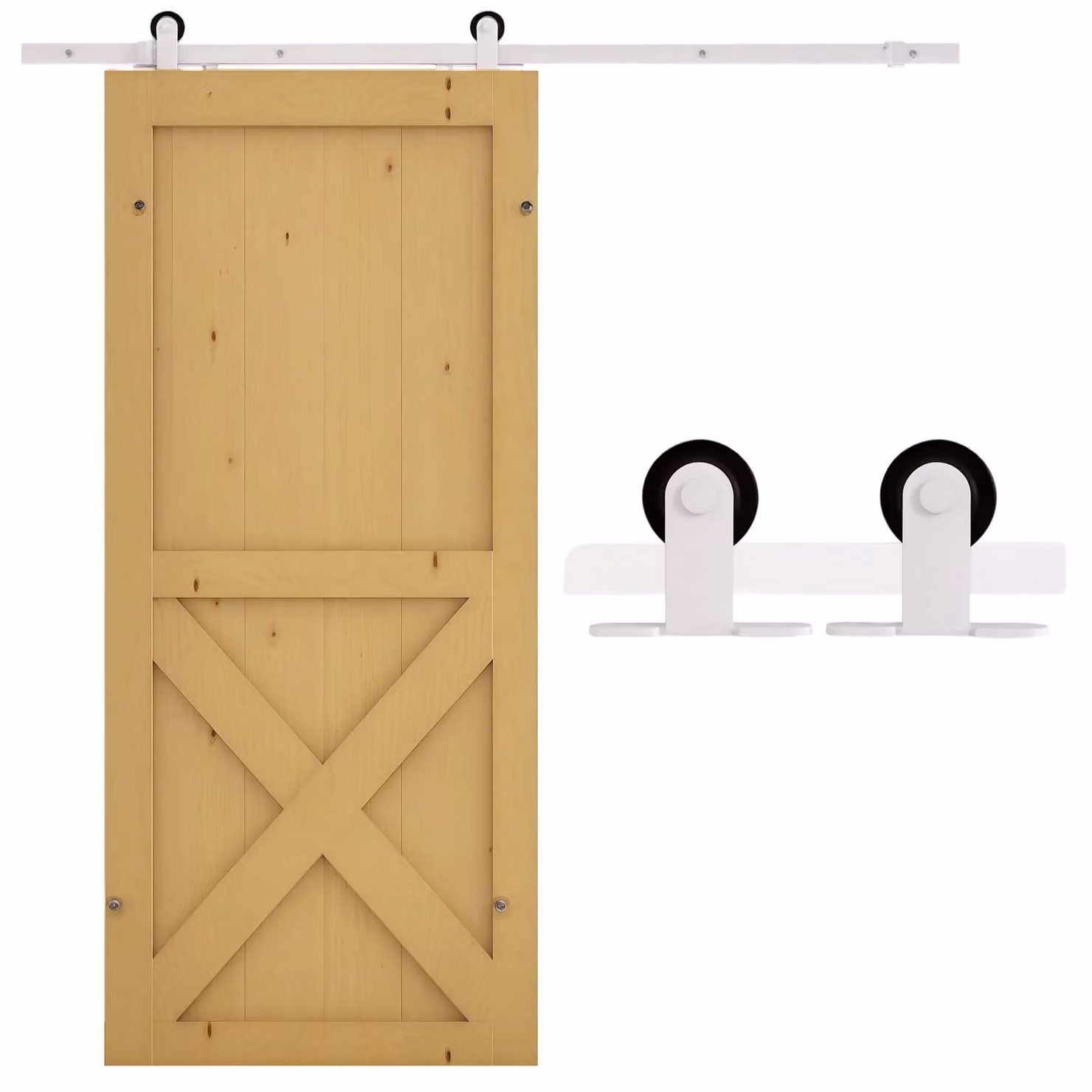 HOMCOM 6 FT Modern Antique Style Sliding Barn Wood Door Hardware Kit in White
