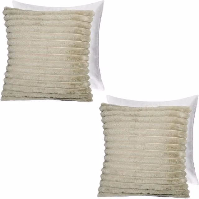 OHS Pack of 2 Square Faux Fur Ribbed Cushions in Green