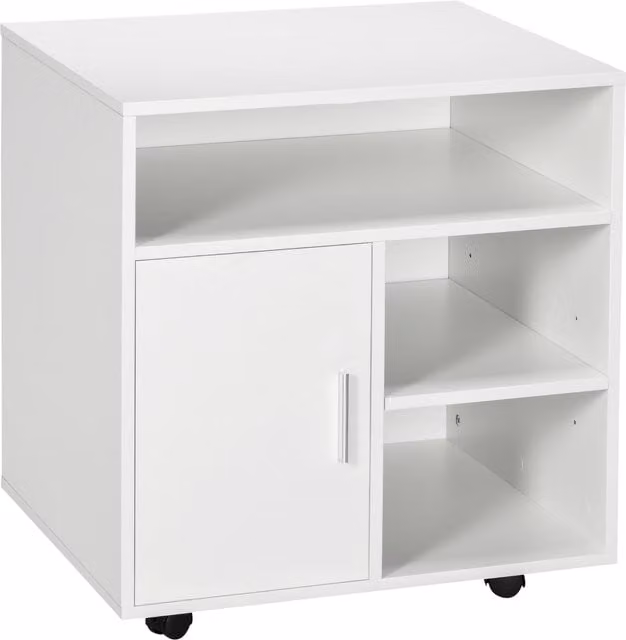 HOMCOM Mobile Printer Stand with Multiple Storage and Modern Design in White, W: 50 cm, D: 60 cm, H: 65.5 cm – 1
