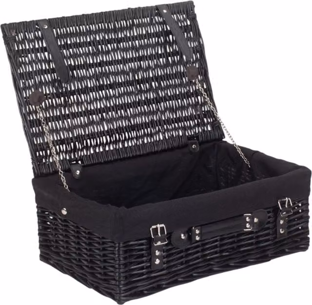 Red Wicker Picnic Basket with Black Willow and Black Lining, W: 46 cm