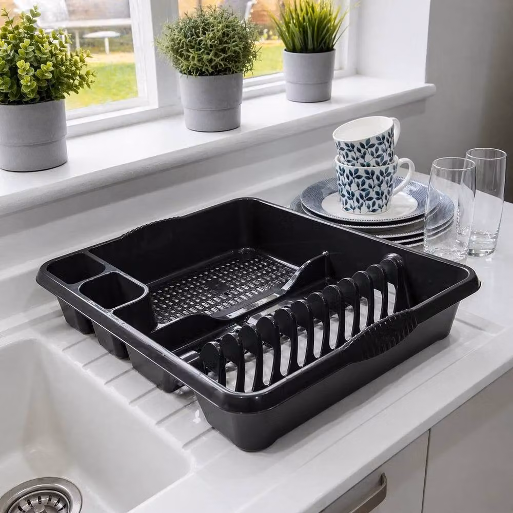 PAWNORA Black Plastic Dish Drying Rack with Cutlery Holder, W/D/H: 100 x 100 x 100 cm – 3