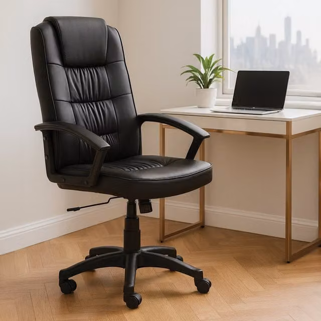 Orsina Ergonomic Black Synthetic Leather Home Office Chair with Headrest and Armrests