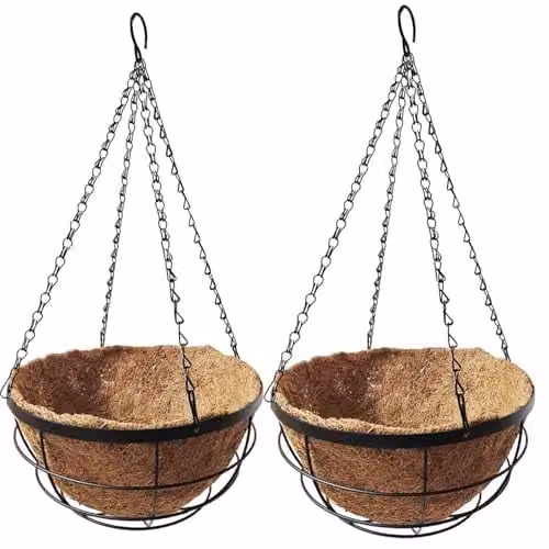 Gr8 Garden 2 Pack Black Metal Hanging Baskets with Coco Liners, Diameter: 30.48 cm