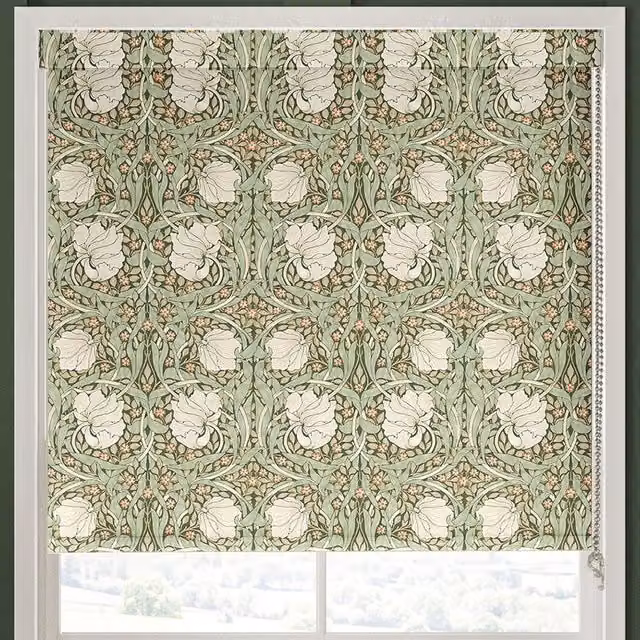 William Morris At Home Pimpernel Blackout Roller Blind in Nettle Green Floral Pattern